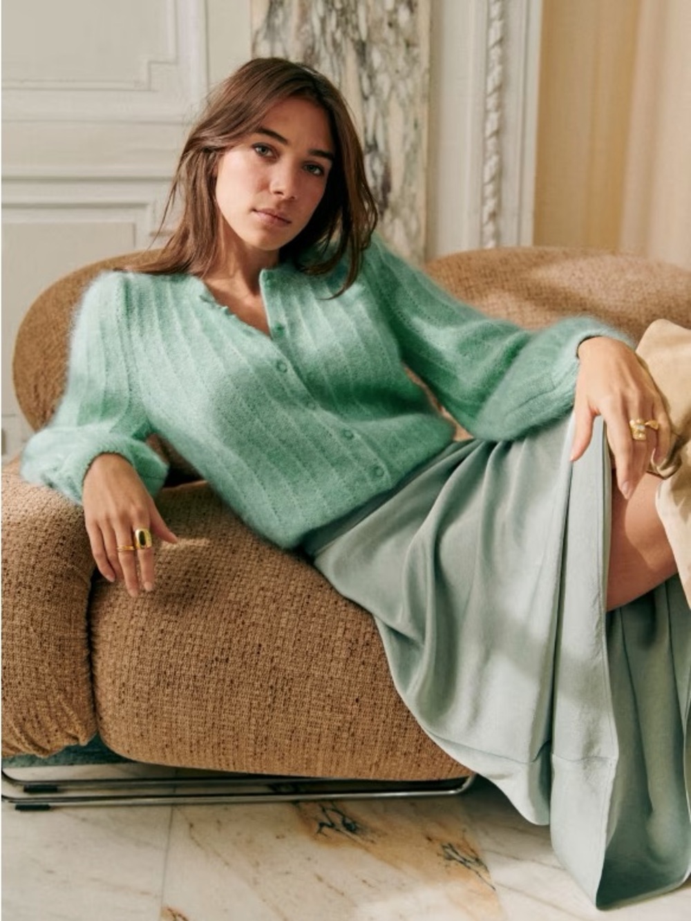 Sezane Amance Cardigan Sea Green Small - Picture 2 of 8